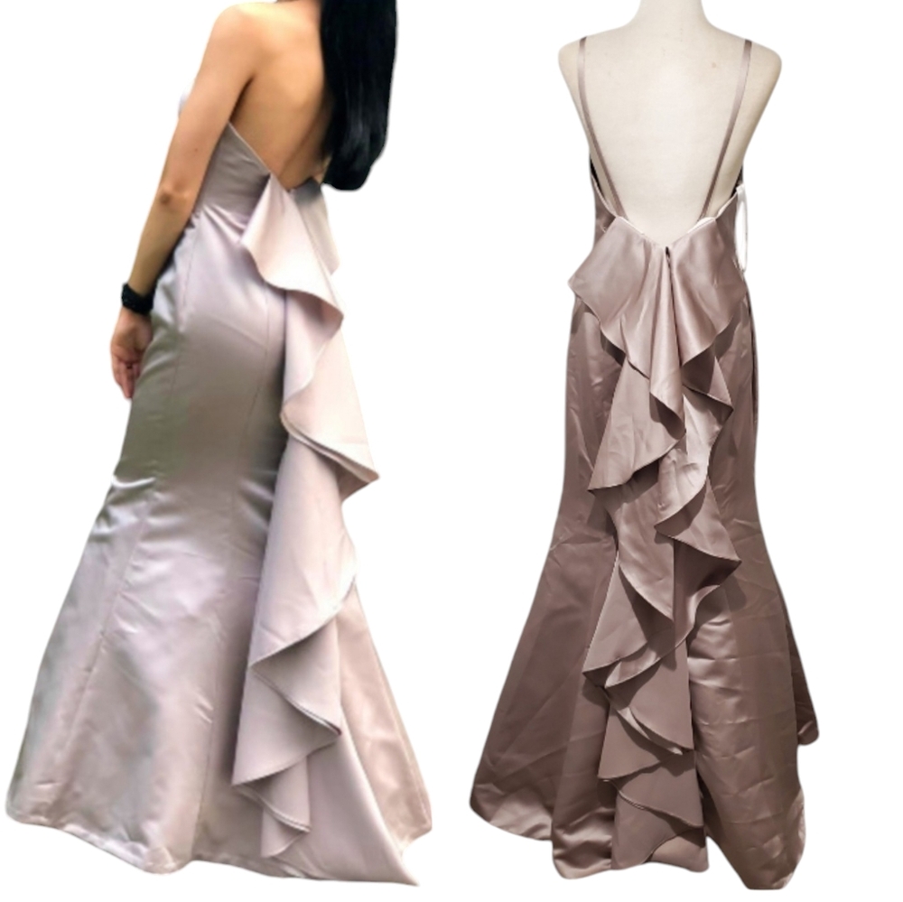 Ashley and Justin Mermaid Satin Bridesmaid Dress Back Ruffle Removable Straps
